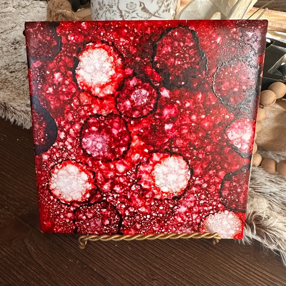 Hand Crafted shades of Red abstract original Decorative Tile